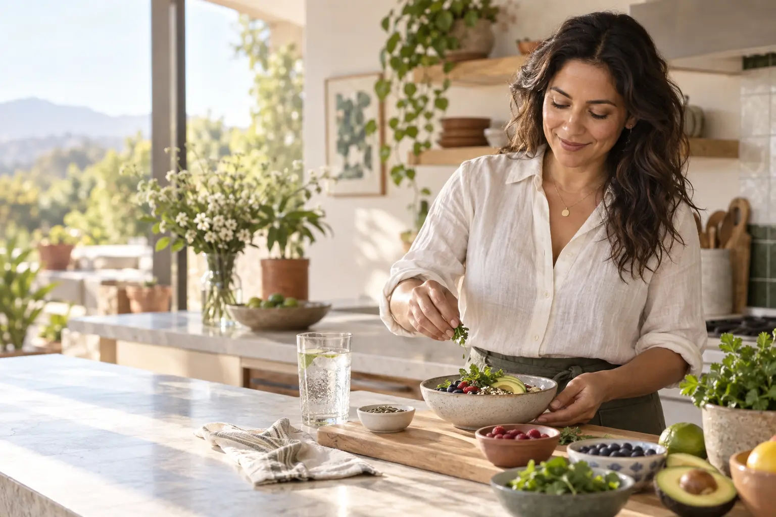 Cúrcuma, jengibre, té verde y cápsulas en una escena de ingredientes